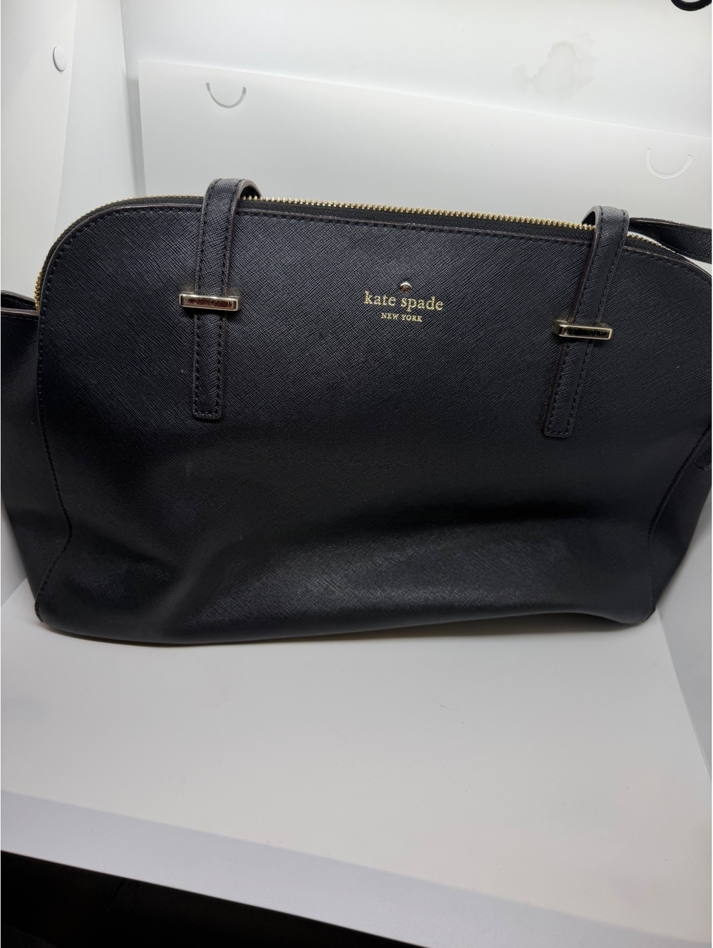 Kate Spade New York Black Saffiano Satchel Shoulder Bag Gold Hardware